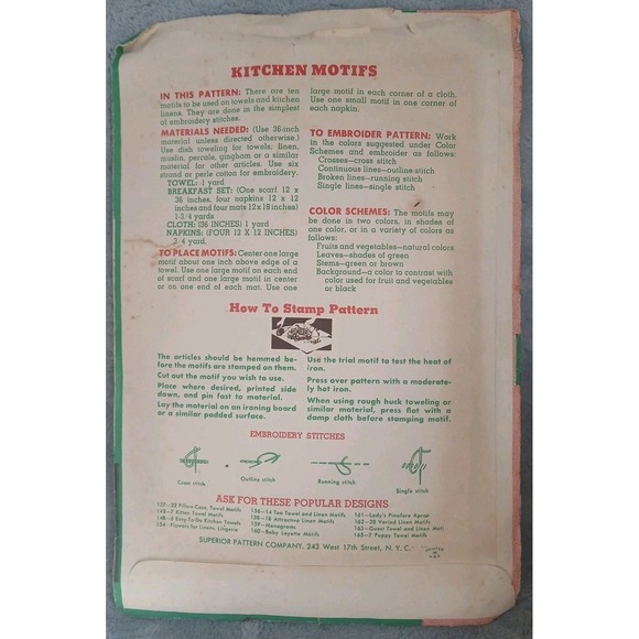 Vtg Superior Embroidery Transfer 167 Gingham Fruit Veggie Tea Towels Linens READ - Picture 2 of 3